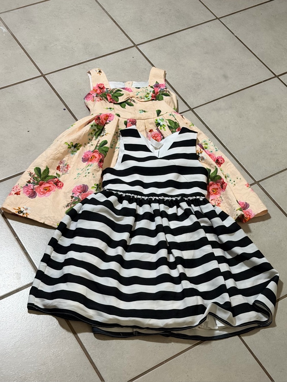 Cherokee, Rare Editions Kids White Striped Sleeveless Dress Floral Overlay 6